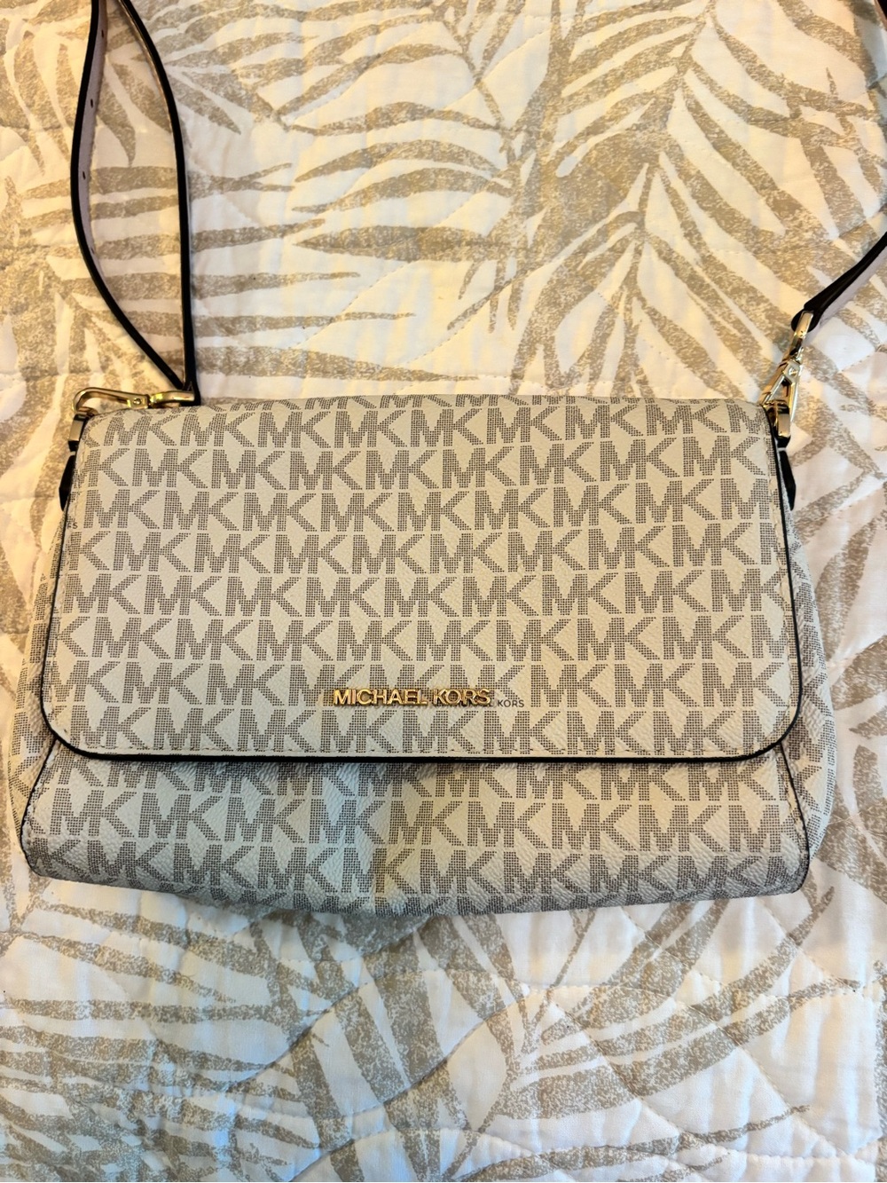 Michael Kors Beige MK Logo Crossbody with Gold Hardware